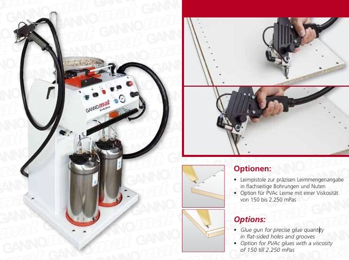 Limpistol med 3,5 meter slange + høydejusterbar holder for pistol og slange + pistol til lim med viskositet 150 til 2.250 mPas